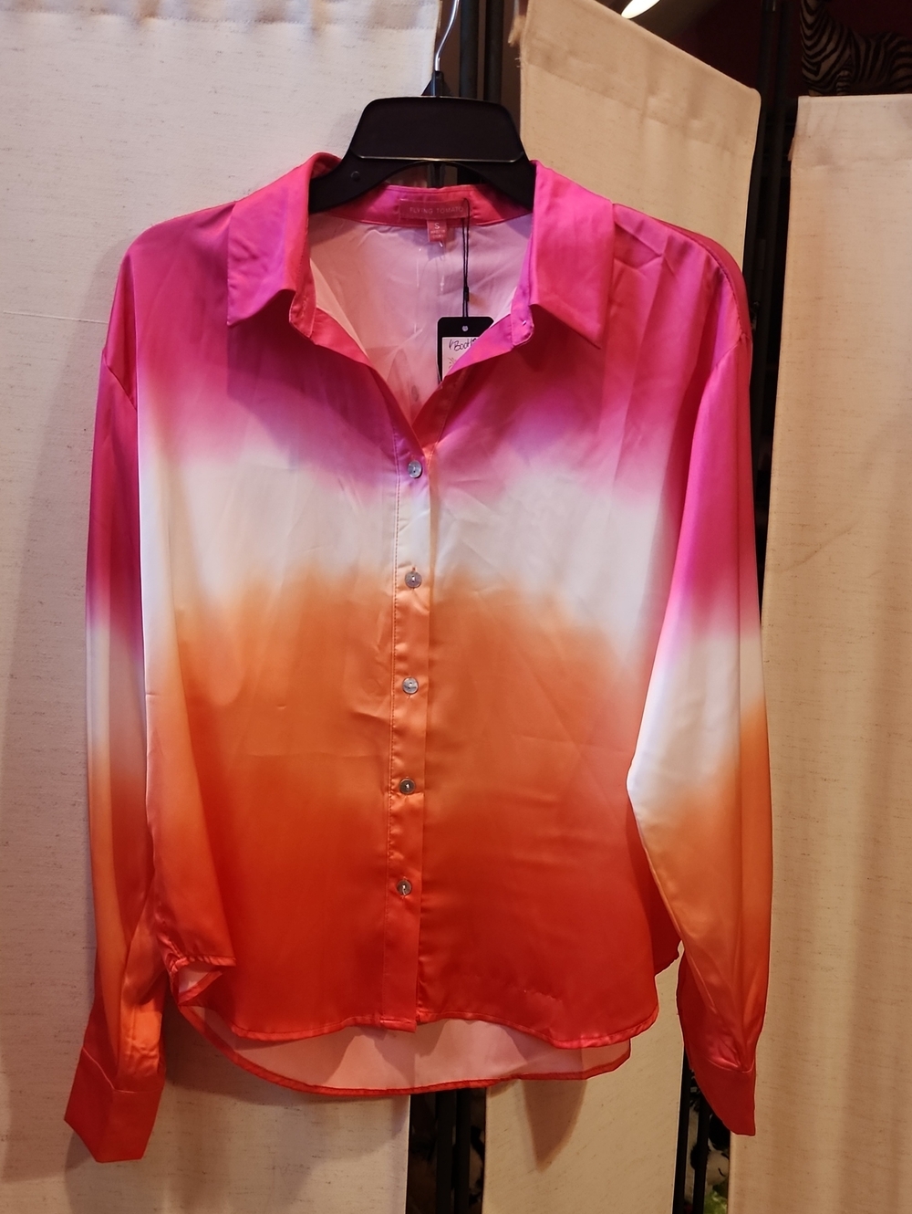 Flying Tomato Pink and Orange Ombre Satin Button-Down Shirt